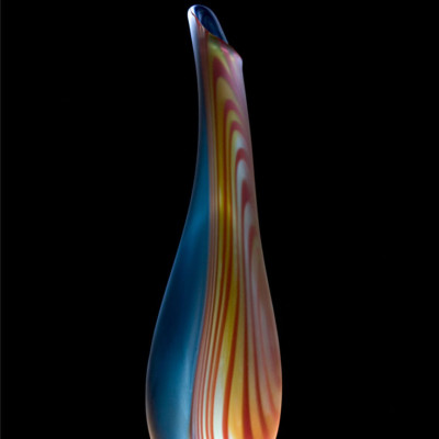 Blue Red Yellow Hand Blown Glass Incalmo Vase